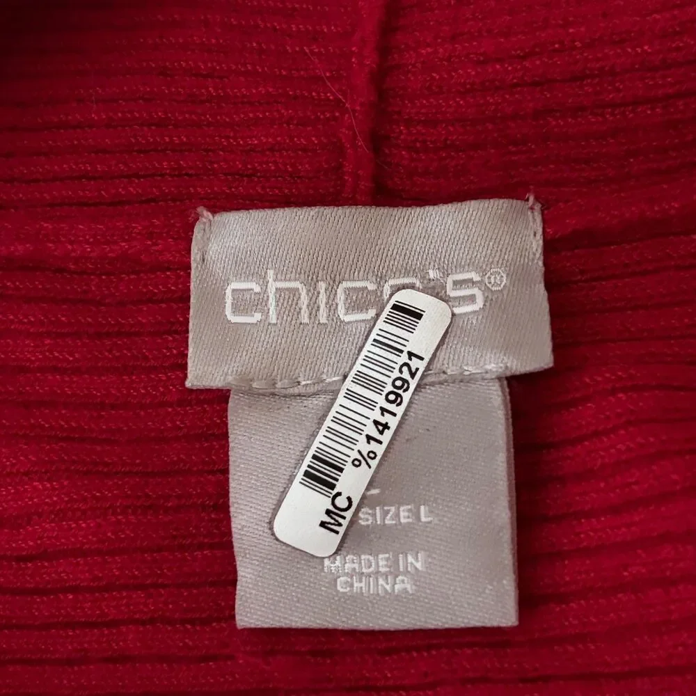 Chico's Cardigan Sweater Women's 2 Large Red Ribbed Open Knit Casual